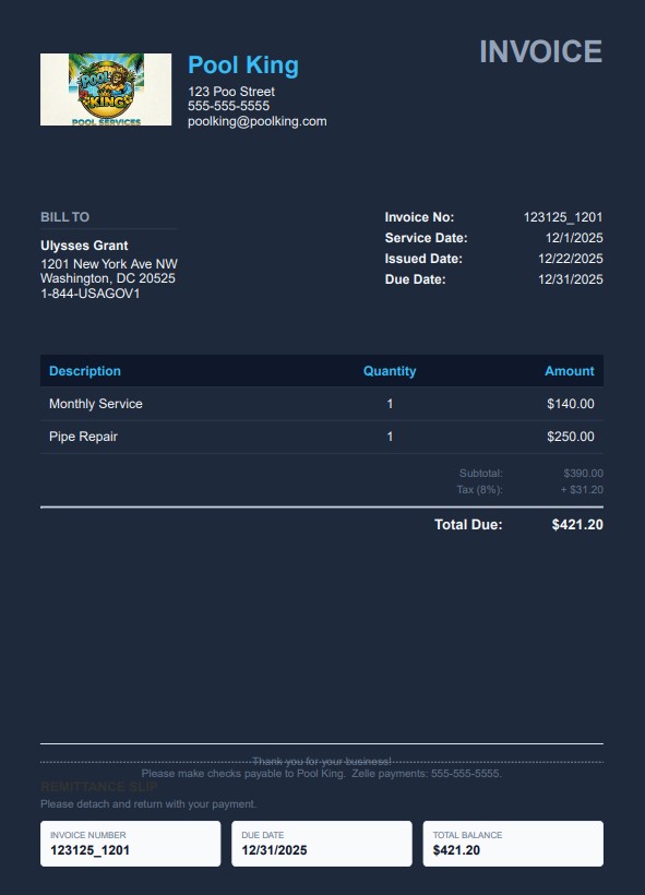 The same invoice in the Dark theme